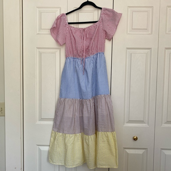 Urban Outfitters seersucker striped colour block midi dress - Picture 6 of 11